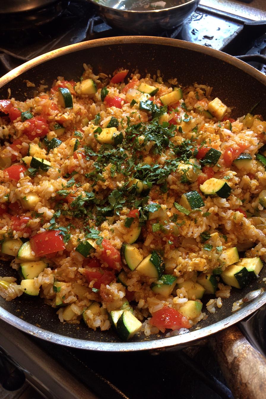 Zucchini-Tomaten-Reis – einfaches und gesundes Pfannengericht - detail 2