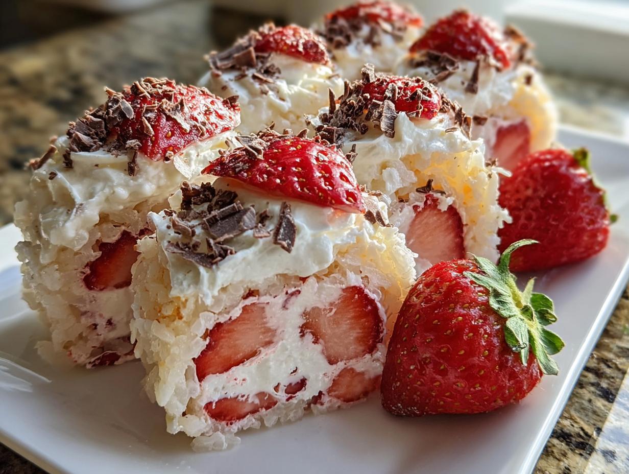 Erdbeerkuchen im Sushi-Stil