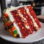 Rote Samttorte mit Halloween Deko