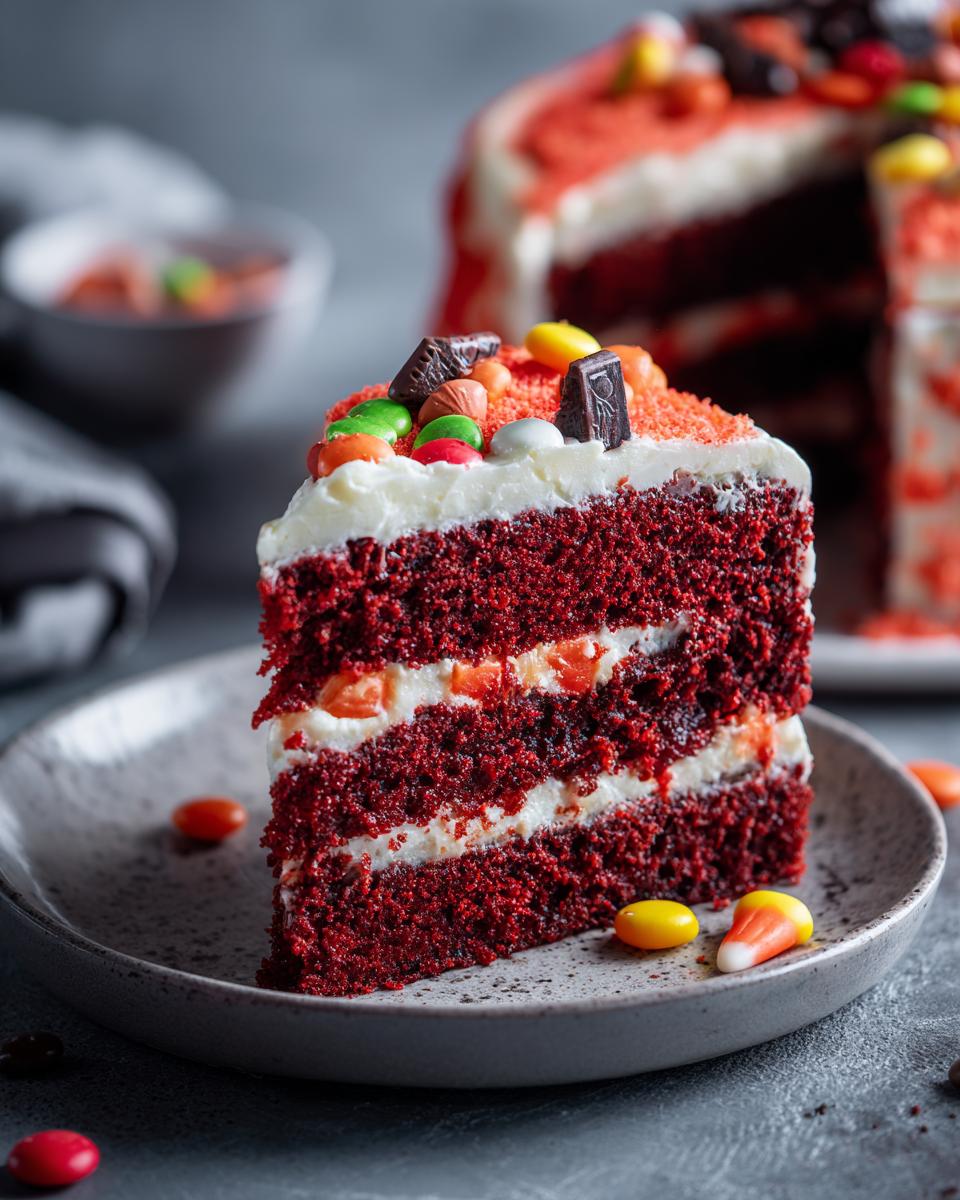Rote Samttorte mit Halloween Deko - detail 2