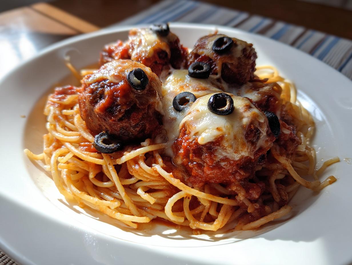 Unglaublich: Spooky Spaghetti mit Käse-Fleischbällchen in 30 Min