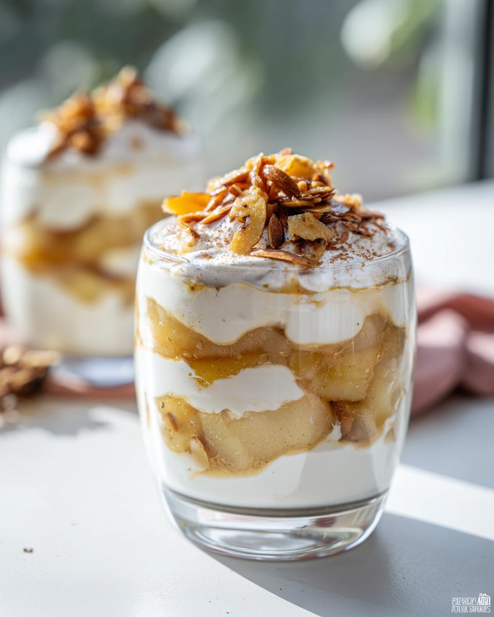 Bratapfel Dessert mit Zimtcreme und karamellisierten Mandeln - detail 1