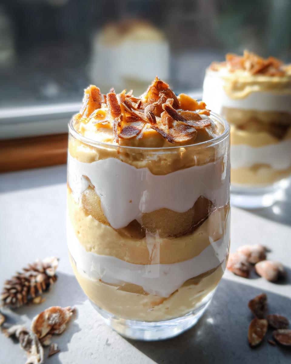 Bratapfel Dessert mit Zimtcreme und karamellisierten Mandeln - detail 2