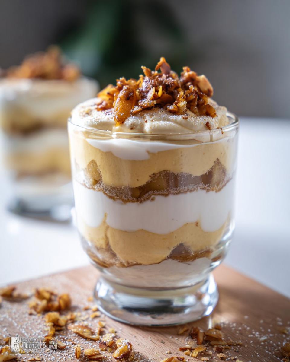 Bratapfel Dessert mit Zimtcreme und karamellisierten Mandeln - detail 3