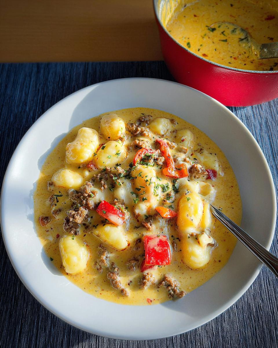 Cremige Käse-Paprika-Suppe mit Hackfleisch und Gnocchi - detail 2