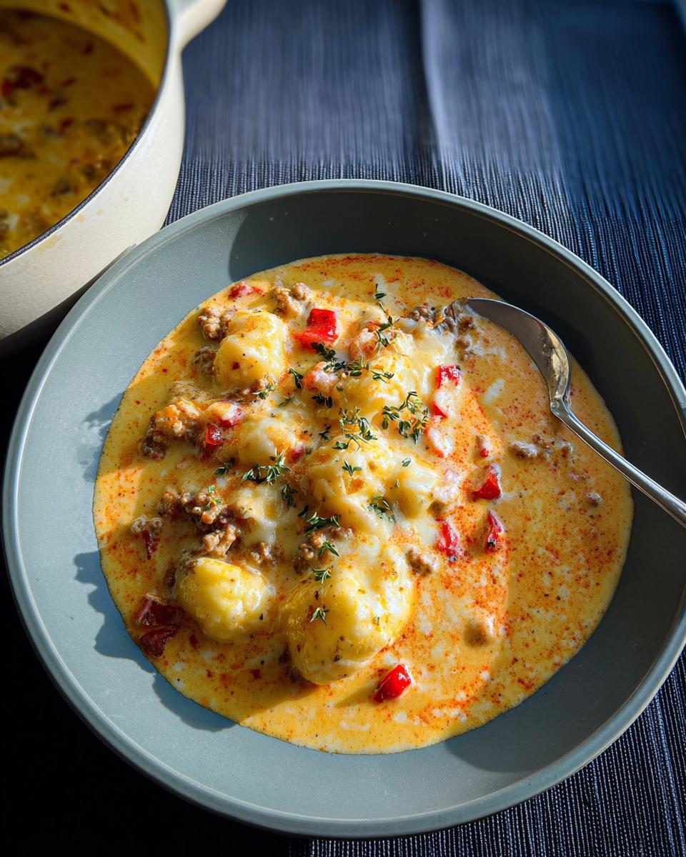 Cremige Käse-Paprika-Suppe mit Hackfleisch und Gnocchi - detail 3