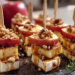 Herzhafte Apfel Camembert Spieße mit Honig Zimt